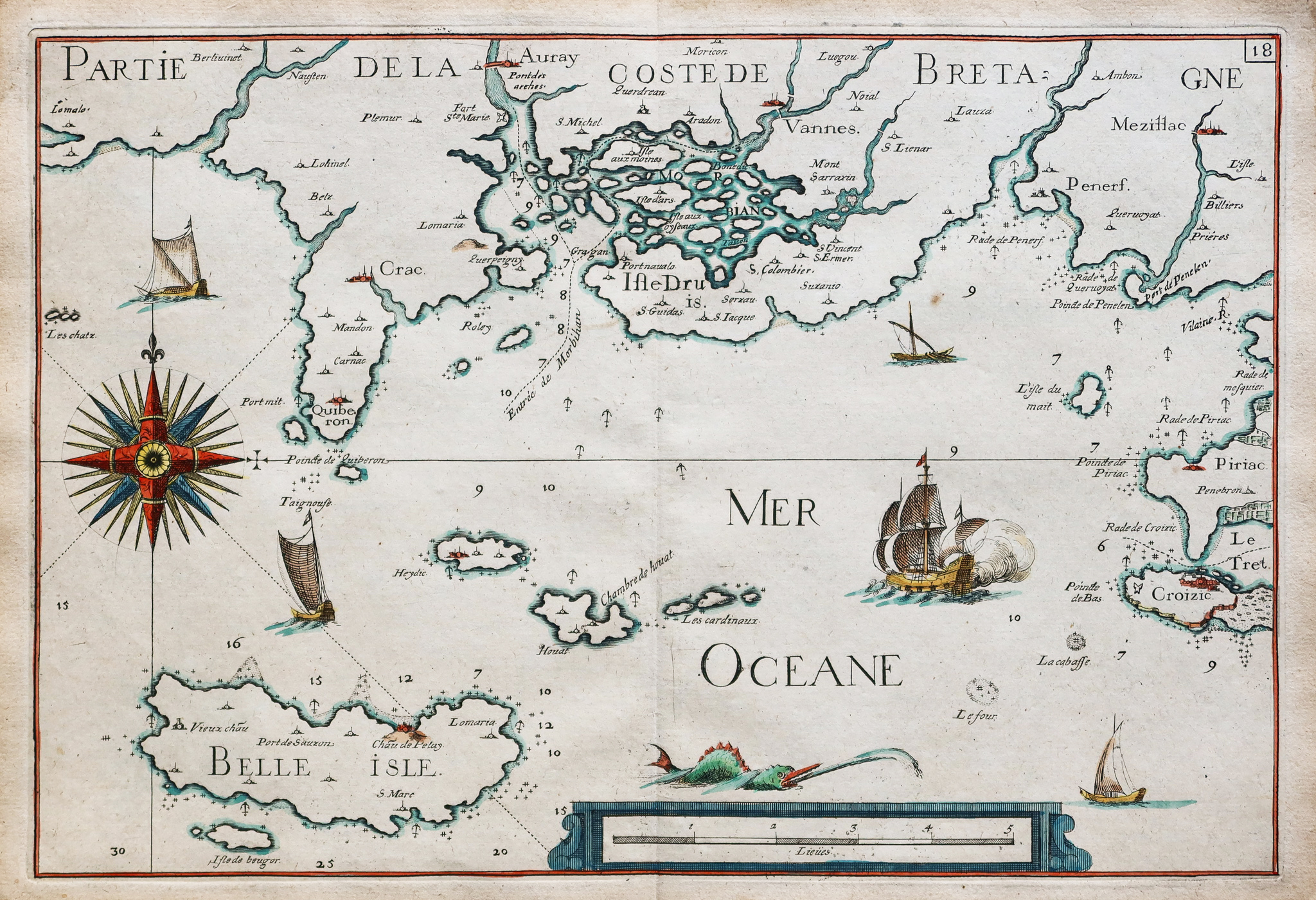 carte-marine-ancienne-du-golfe-du-morbihan-bretagne-paul-bert-serpette